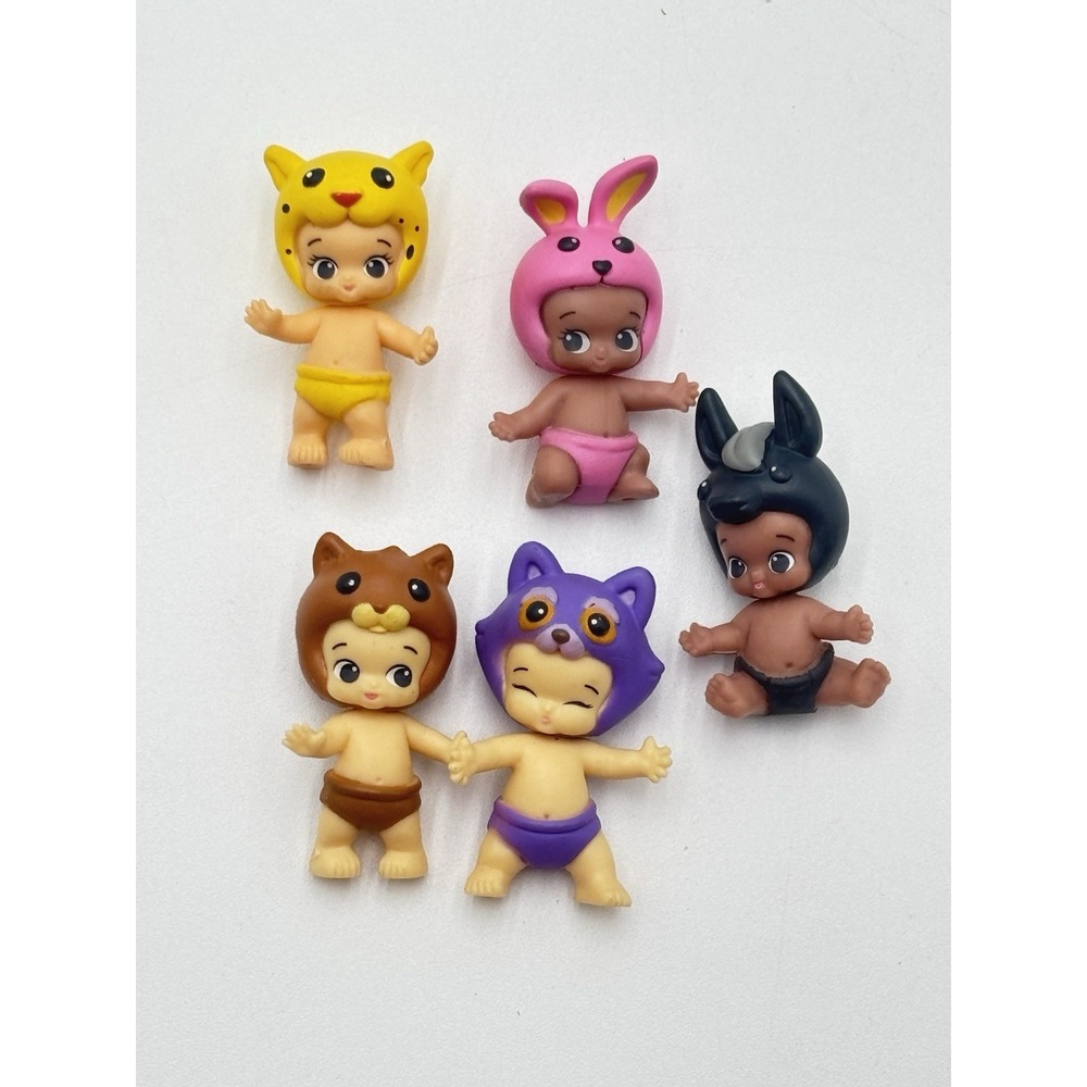 Twozies Baby Figures Lot of 5 Moose Toys Mini Babies Animal Hats 1.5" PVC